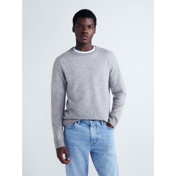 Free Assembly Men’s Cashmere Crewneck Sweater with Long Sleeves, Midweight, Sizes XS-2XL