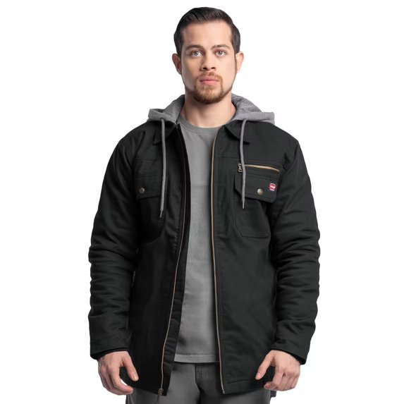 Wrangler Workwear Men's Quilted Lined Work Shirt Jacket with Hood, Size S-5XL (Men's and Big Men's)