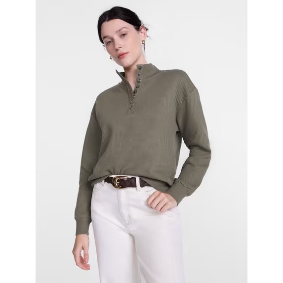Scenario Women's and Women's Plus Waffle Knit Button Top with Long Sleeves, Sizes XS-4X